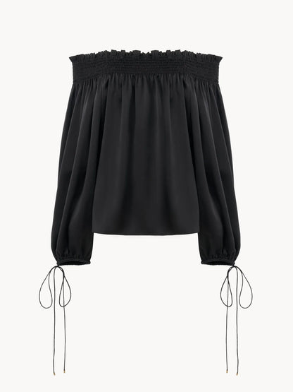 Off-the-shoulder top in washed silk satin