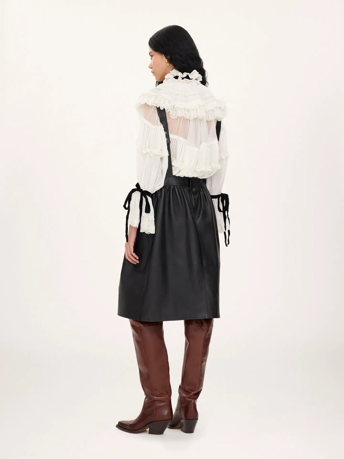 Apron midi dress in leather