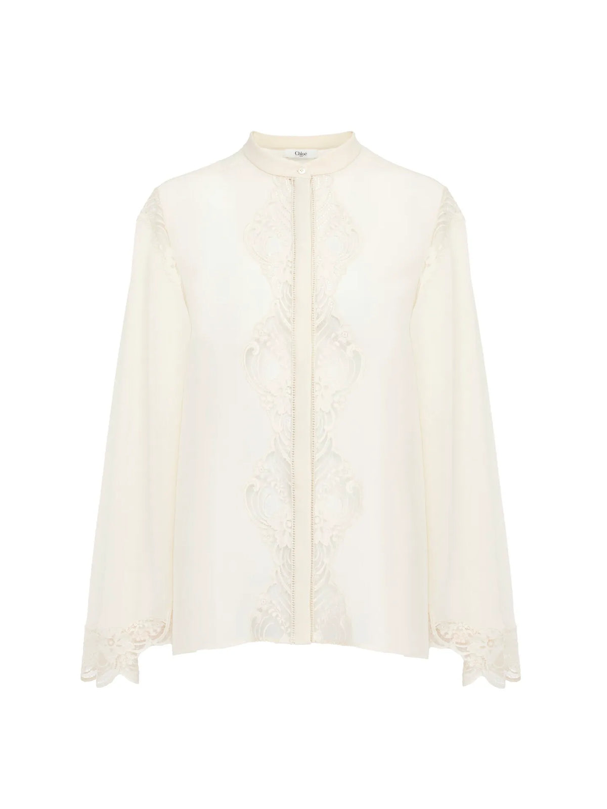 Fluid blouse in silk georgette & lace