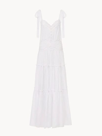 Tiered long dress in cotton voile