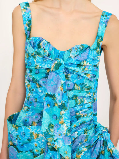 Wrapped bustier midi dress in cotton poplin