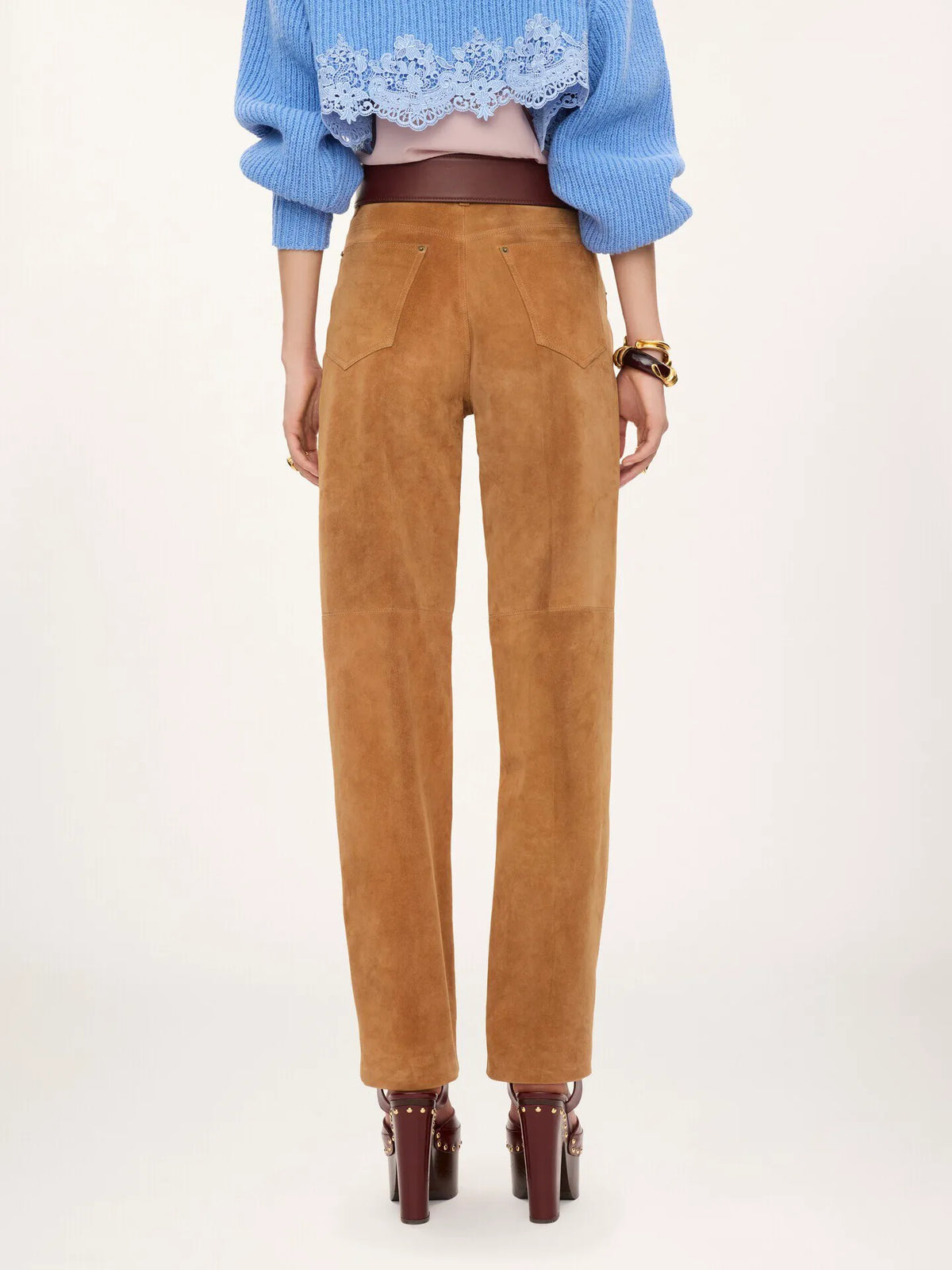 Straight pants in suede leather