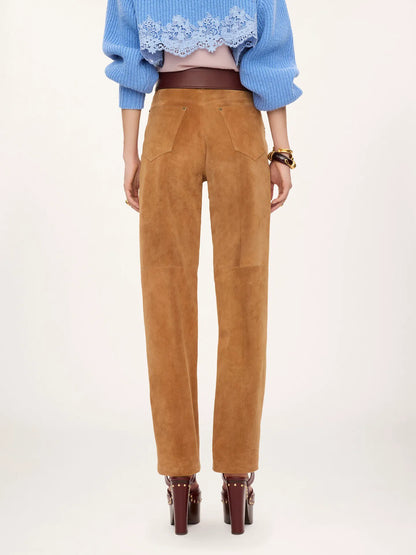 Straight pants in suede leather
