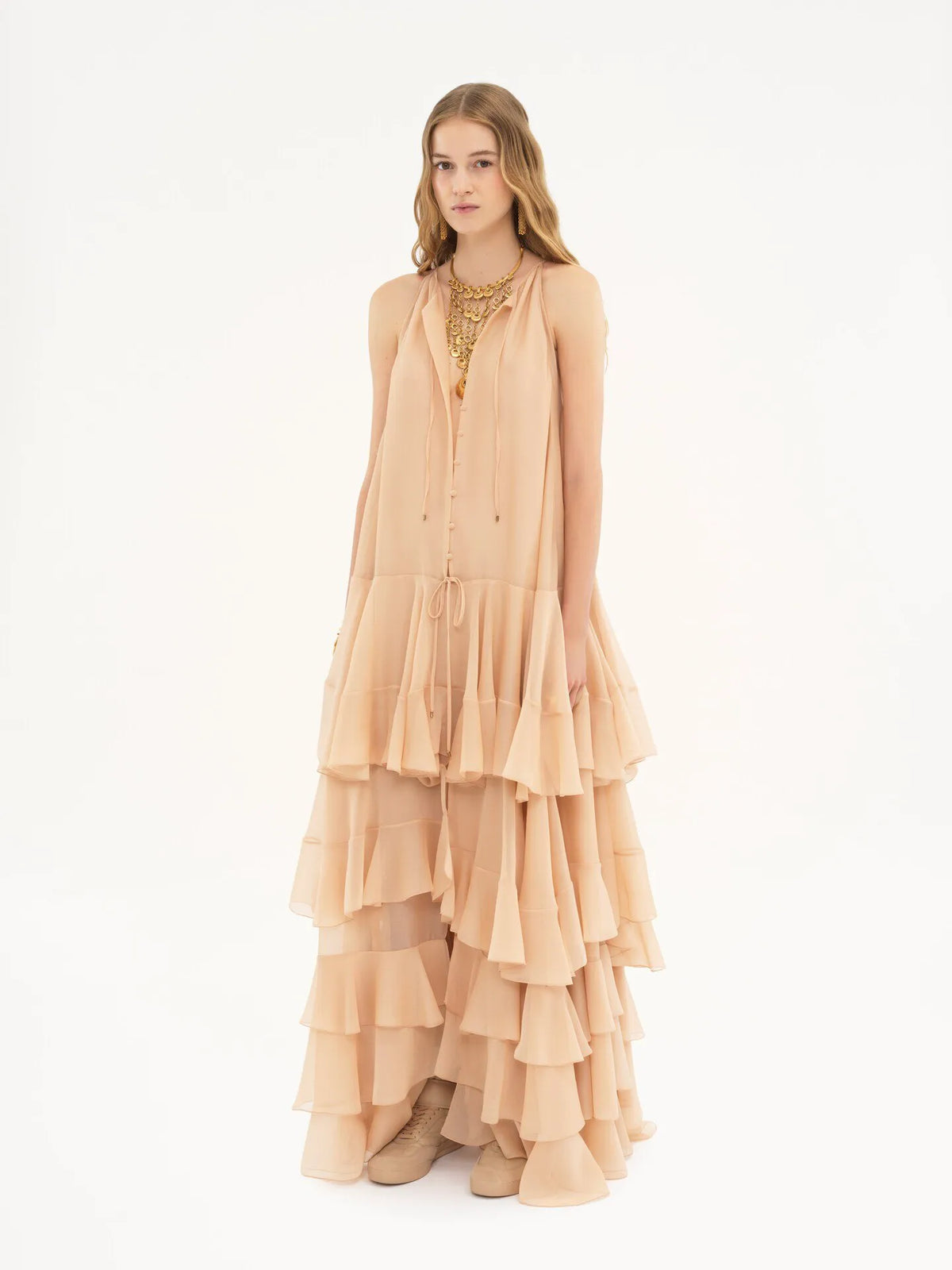 Tiered maxi dress in silk georgette