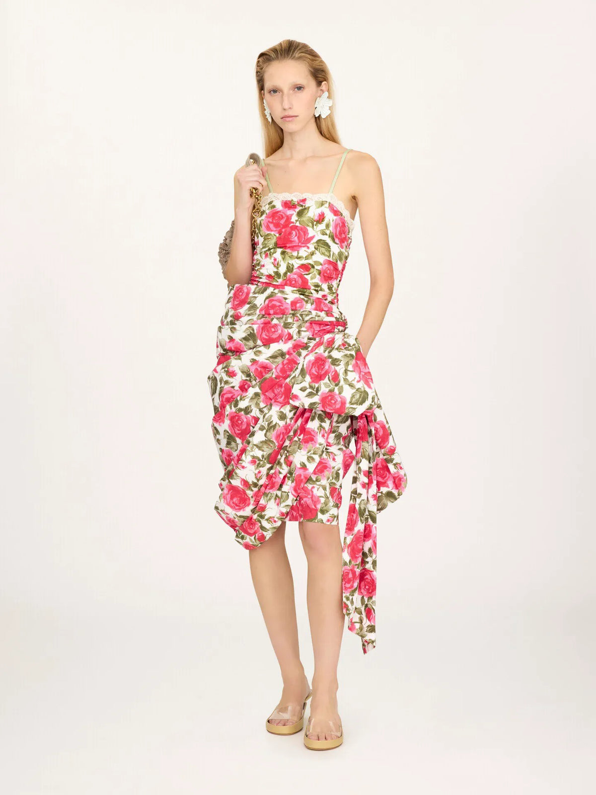 Rose-print ruched bodysuit