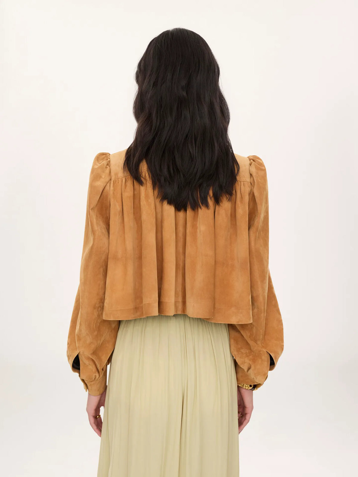 Gathered boule jacket in suede leather