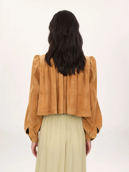 Gathered boule jacket in suede leather