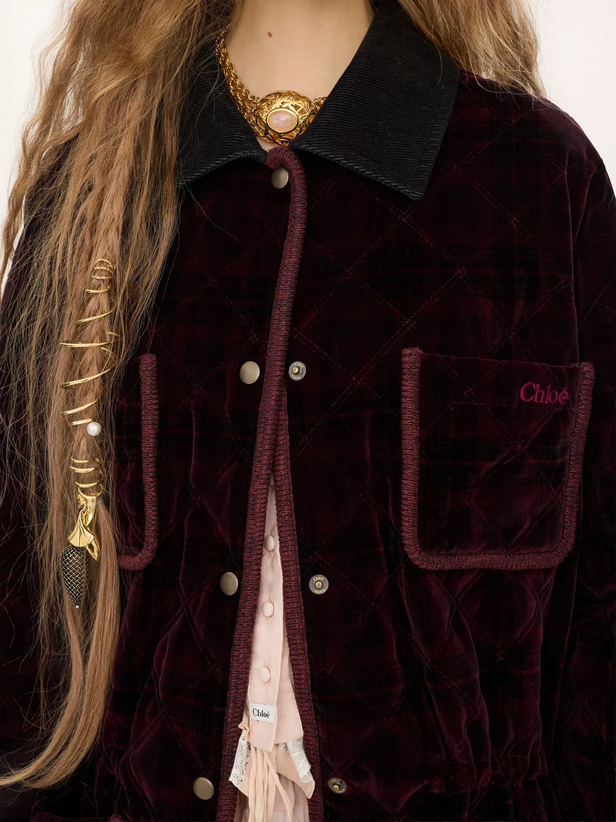 Padded short coat in check cotton