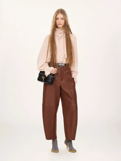 High-rise barrel pants in leather