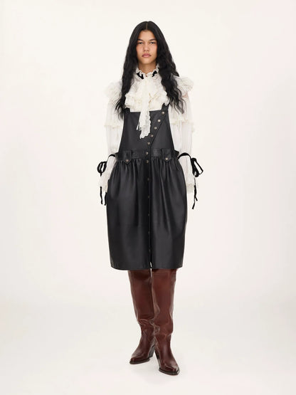 Apron midi dress in leather