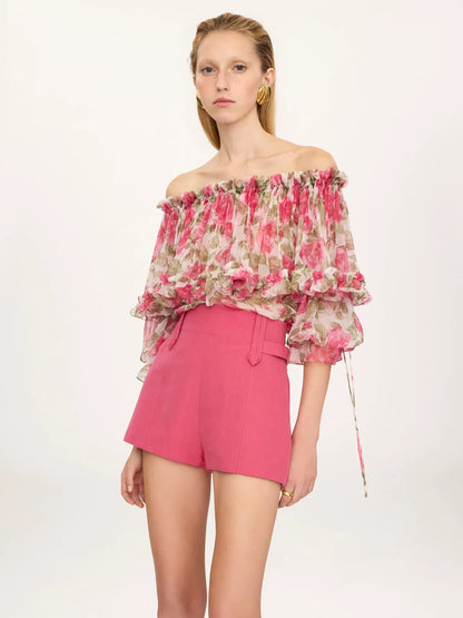 High-rise mini shorts in a linen-cotton mix
