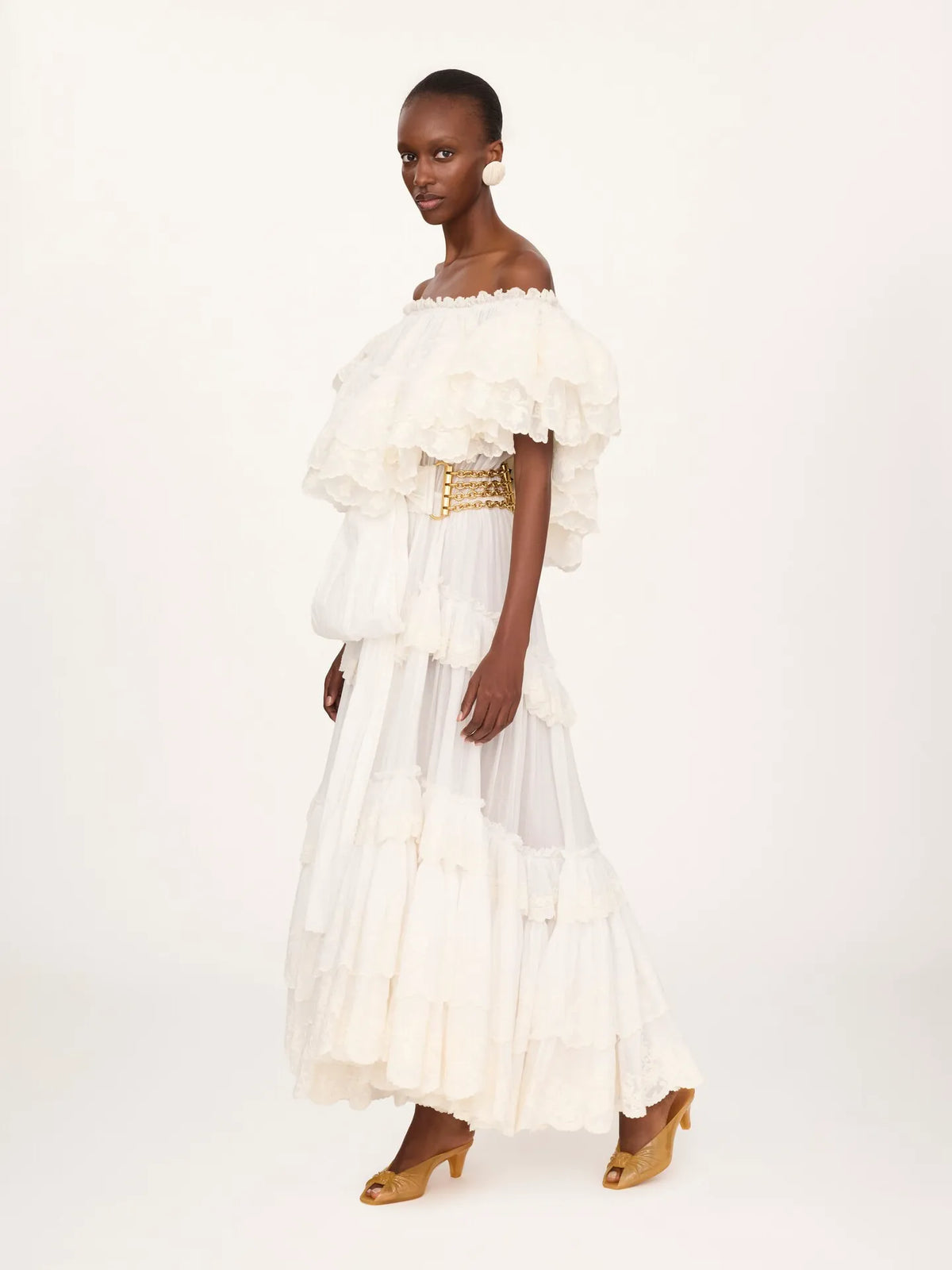 Long ruffled dress in cotton voile