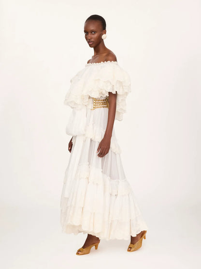 Long ruffled dress in cotton voile