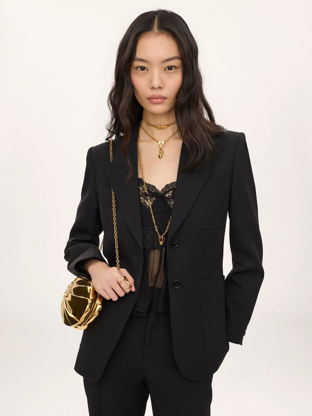 Single-breasted tailored jacket in wool grain de poudre