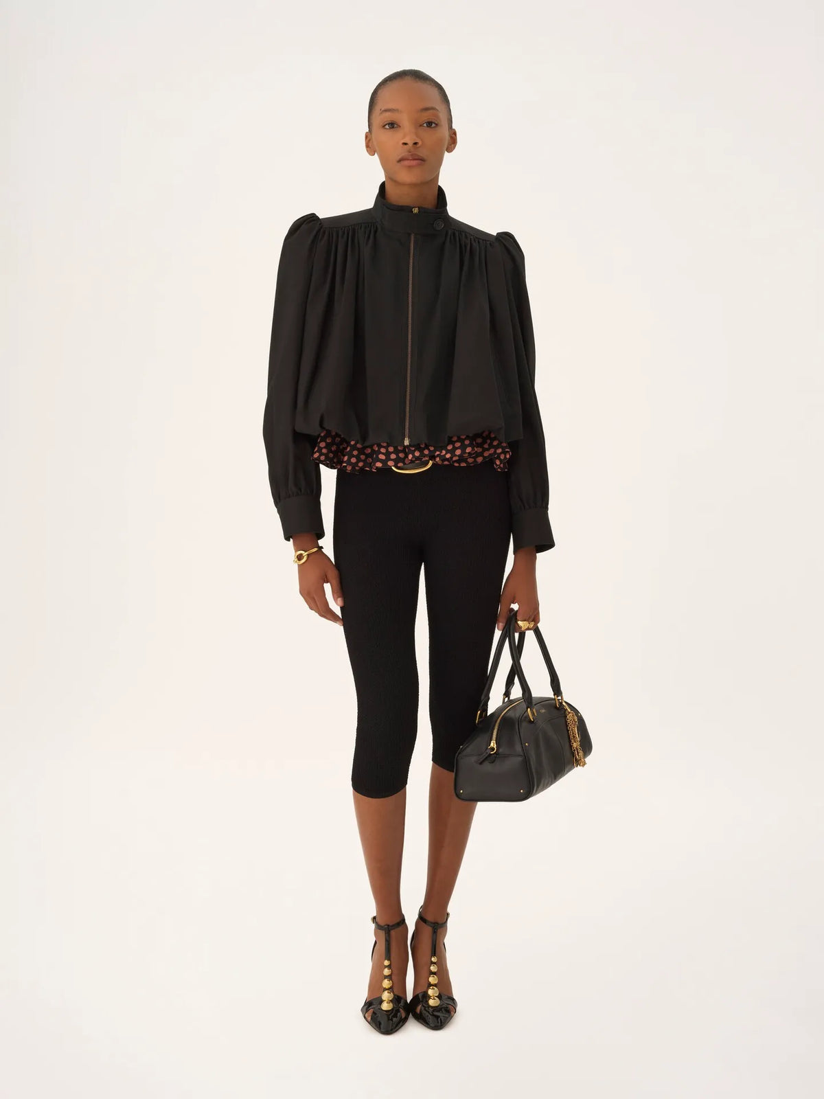 Gathered boule jacket in cotton canvas