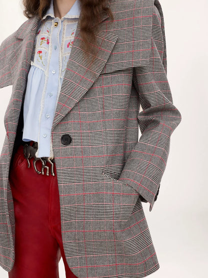 Single-breasted tailored jacket in Prince of Wales wool