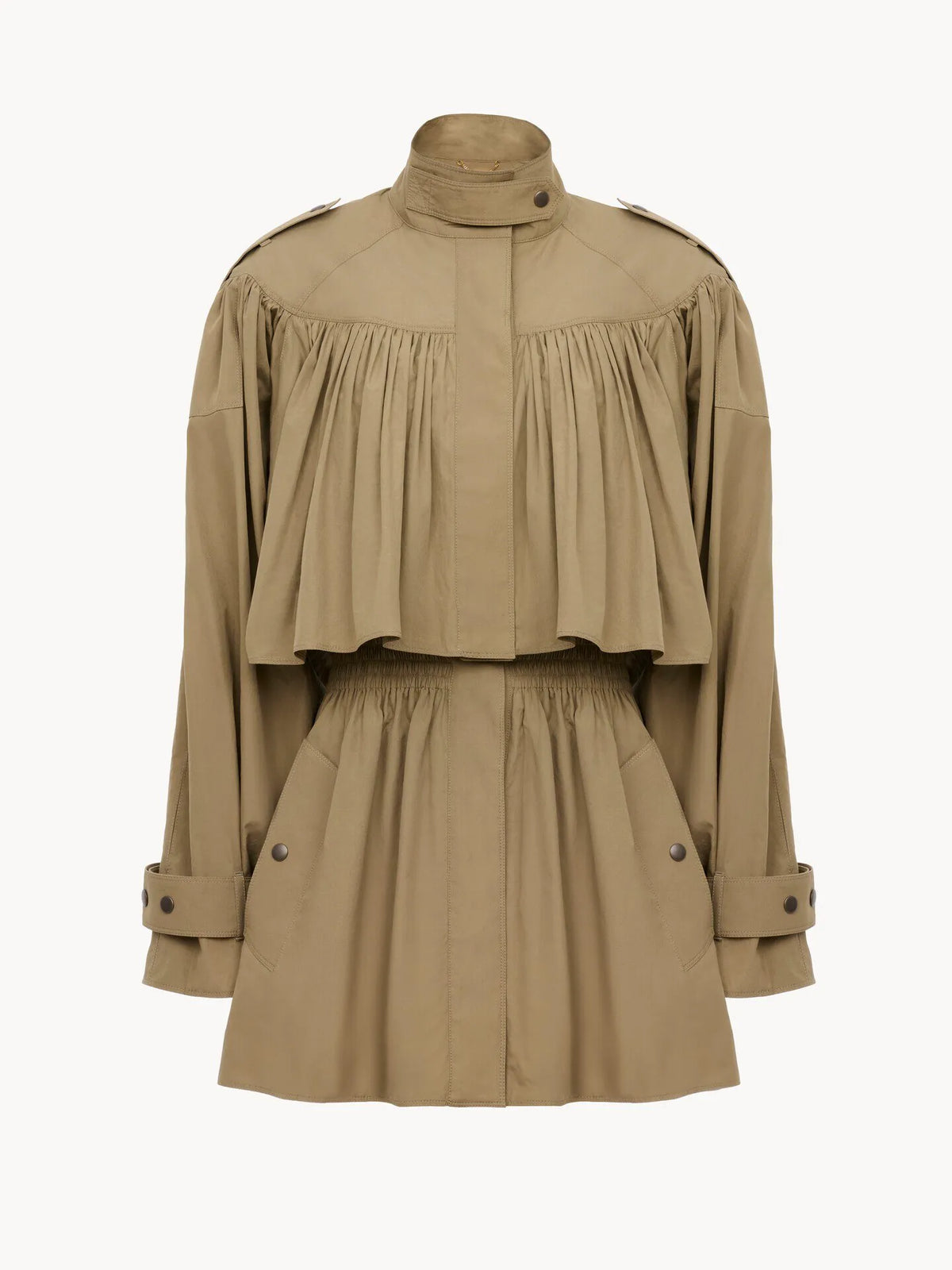 High-neck short trench coat in cotton poplin