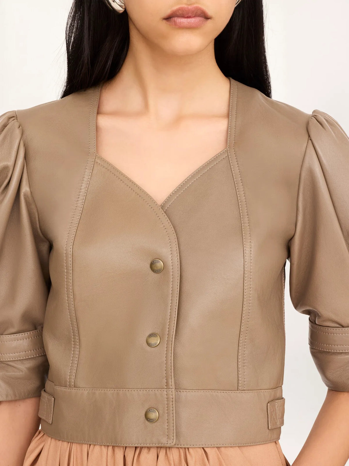 Cropped puff-sleeve jacket in leather