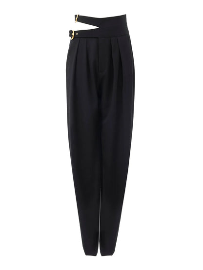 High-rise tailored pants in wool grain de poudre