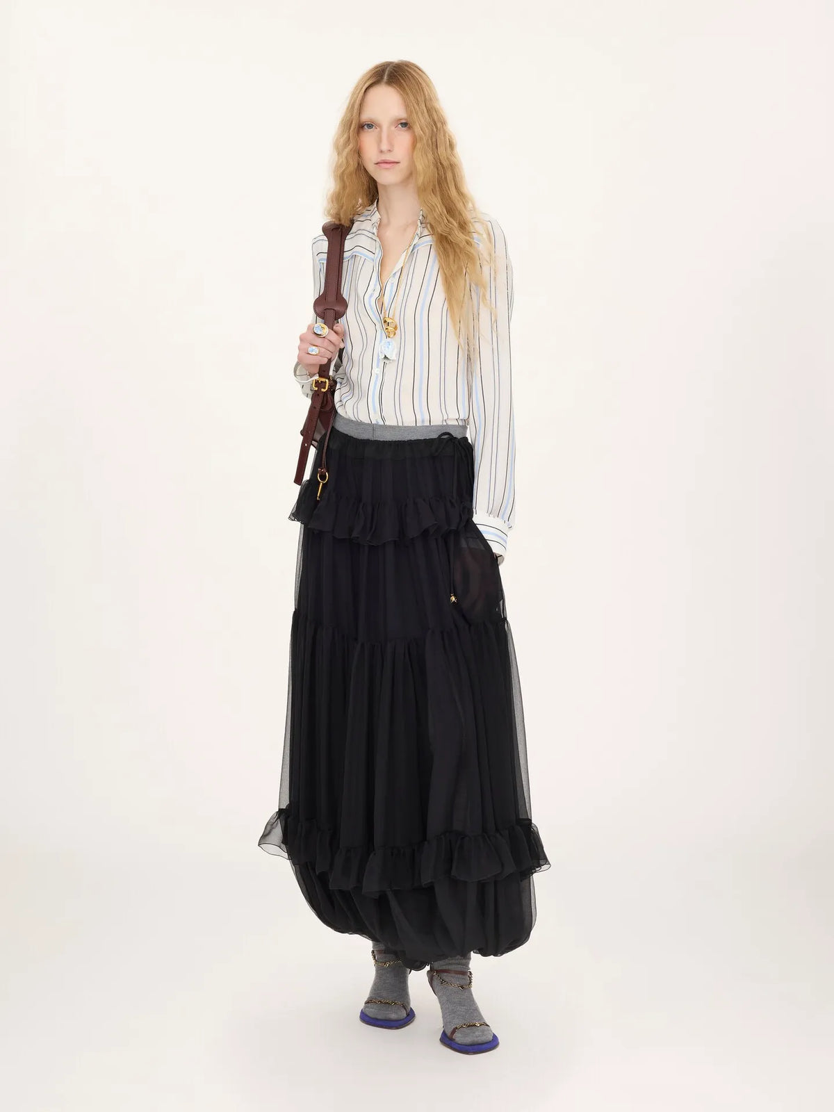 Fluid pleated pants in silk mousseline