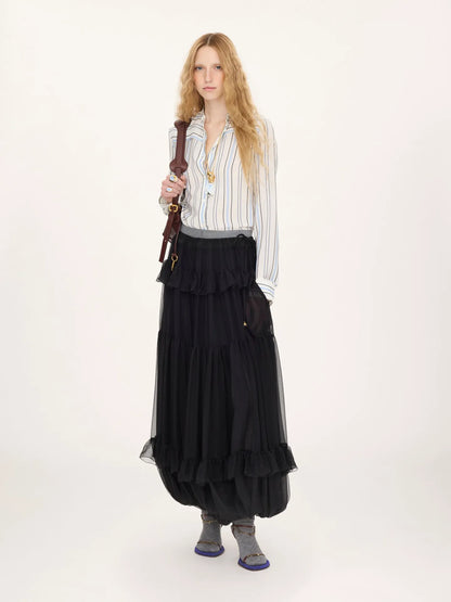 Fluid pleated pants in silk mousseline