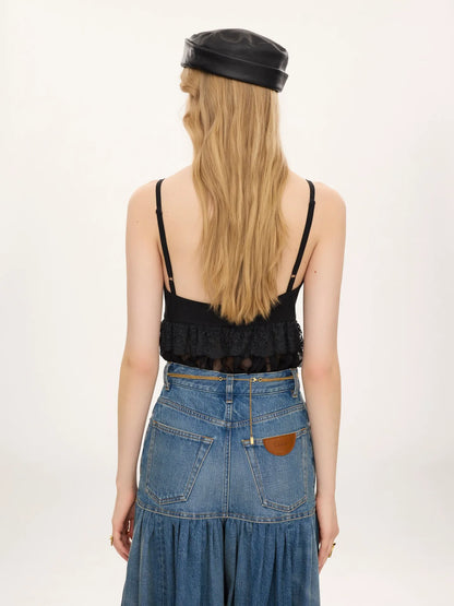 Thin-strap lingerie top in crêpe de chine