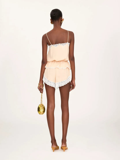 Lingerie shorts in silk jacquard & lace
