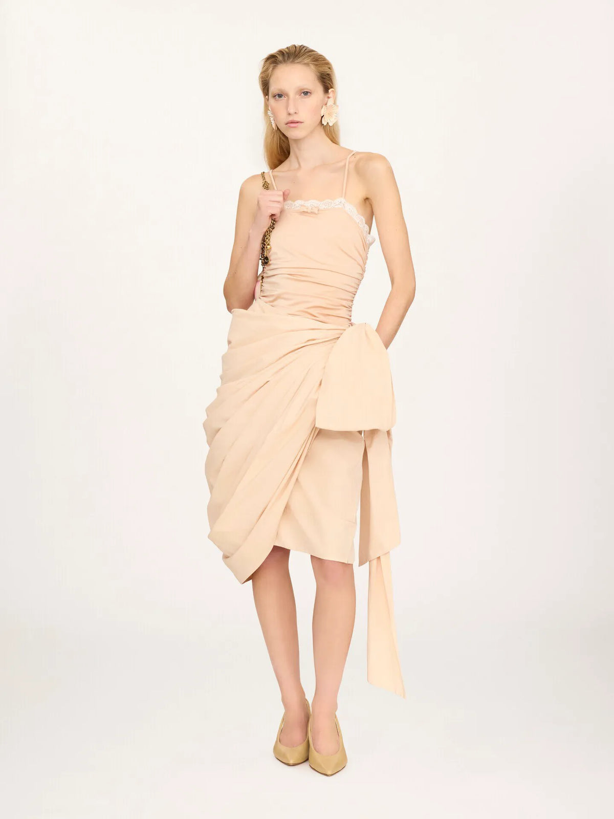 Knee-length wrap skirt in cotton poplin