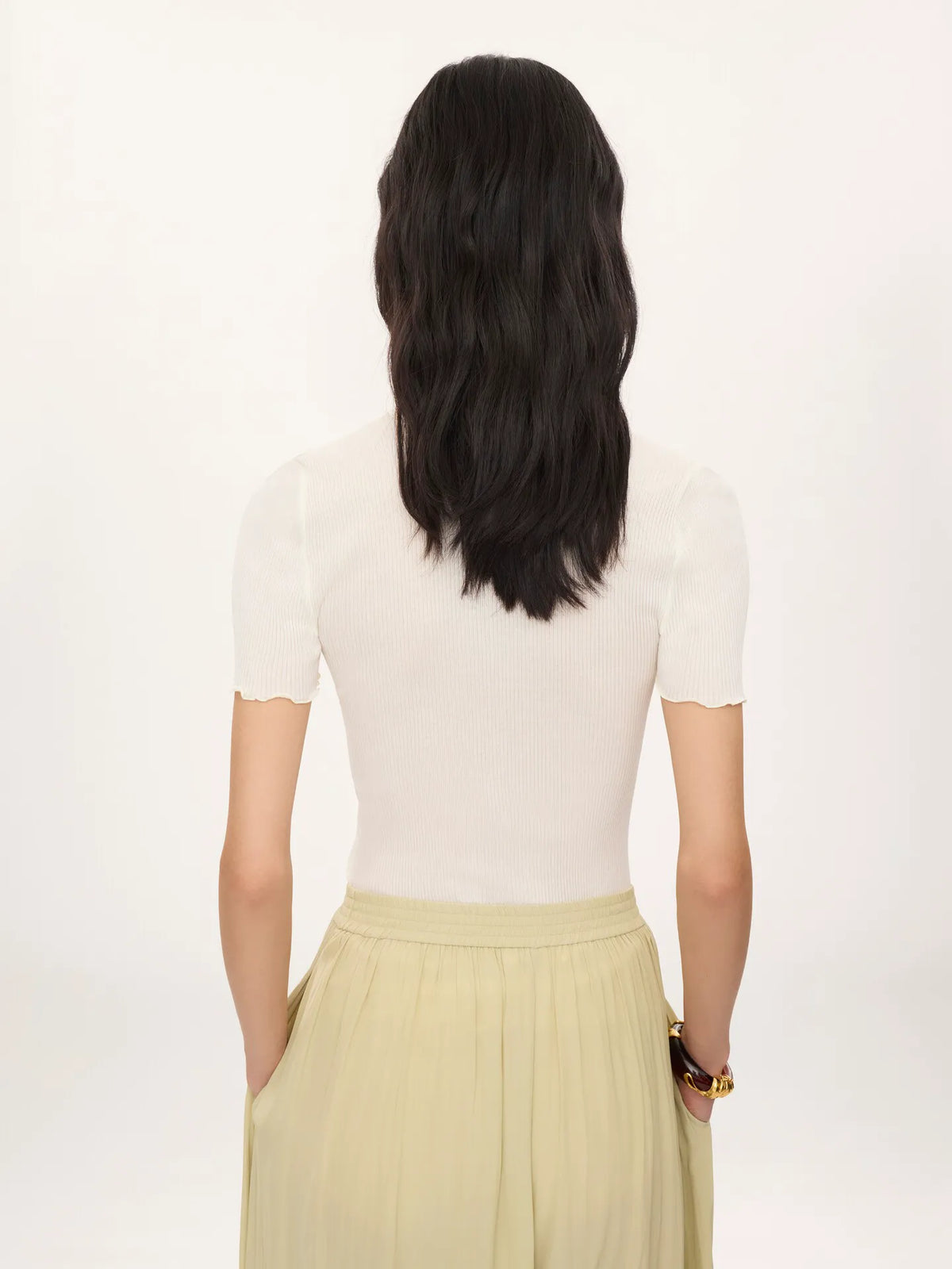Scoop-neck fitted T-shirt in cotton & silk jersey