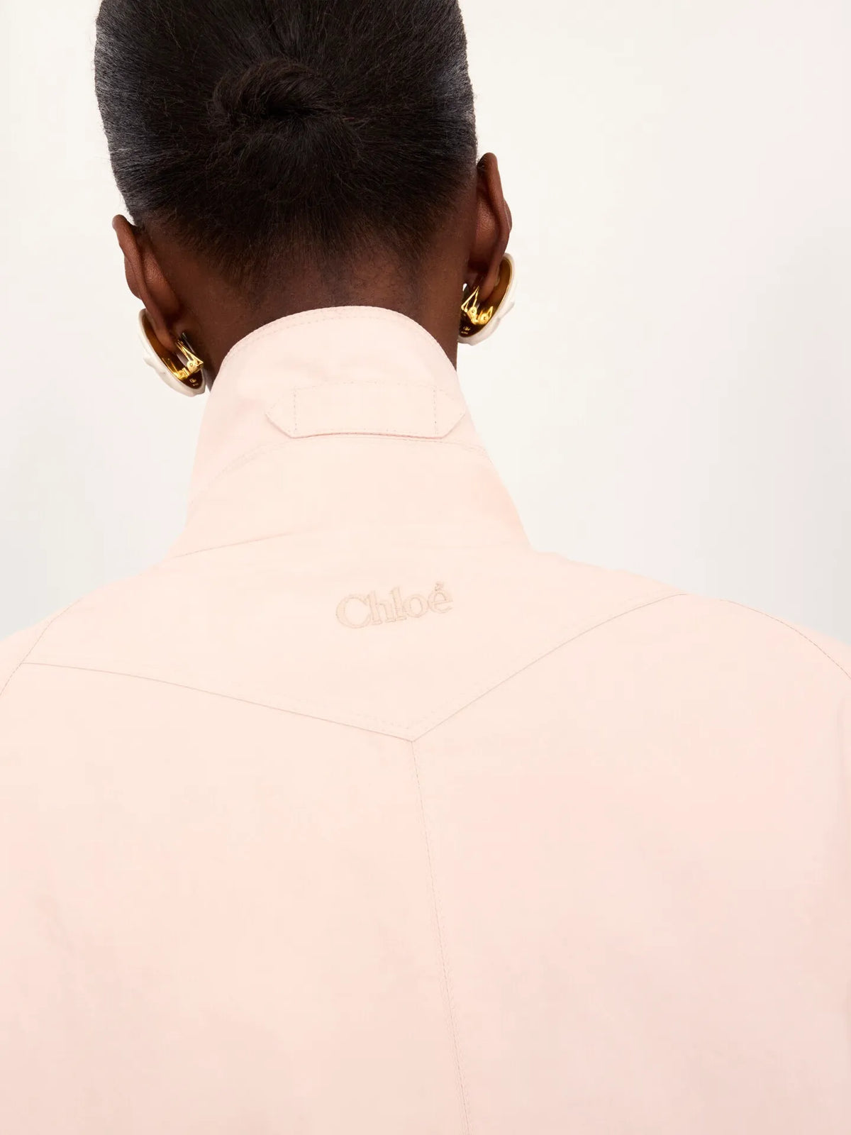 High-neck oversized cape coat in cotton poplin