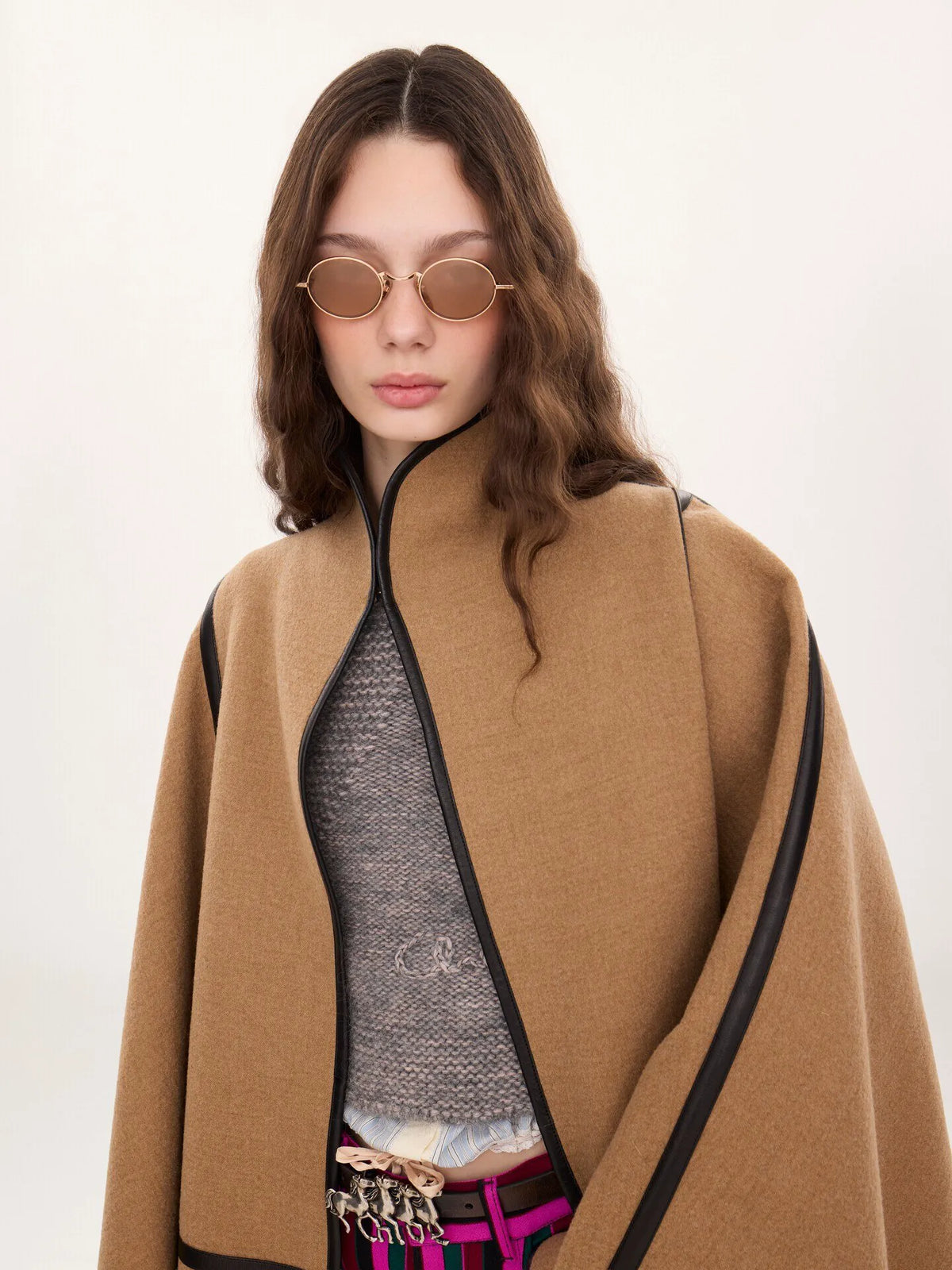 Oversized long cape coat in wool