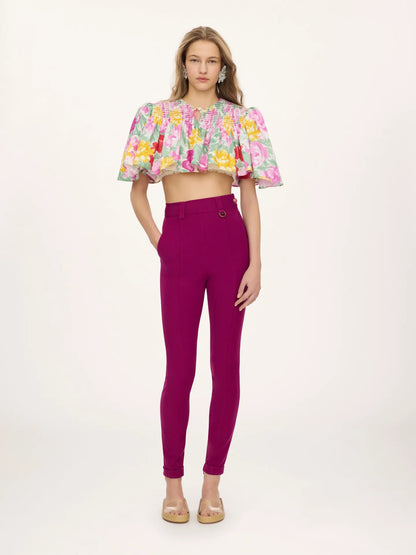 High-rise fitted pants in stretch tricotine