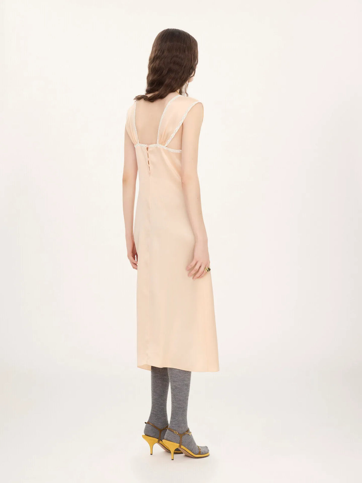 Lingerie dress in washed silk satin & lace