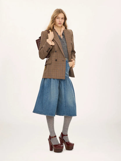 Double-breasted tailored jacket in check wool