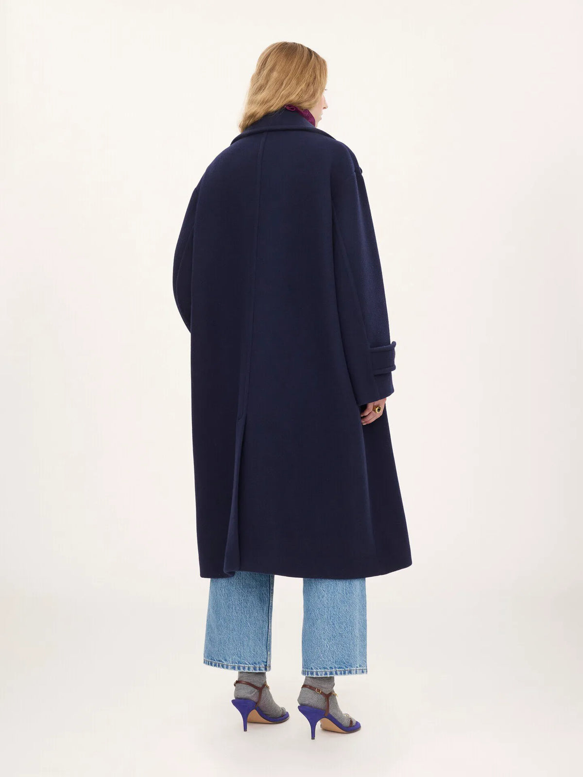 Double-breasted oversized long coat in wool