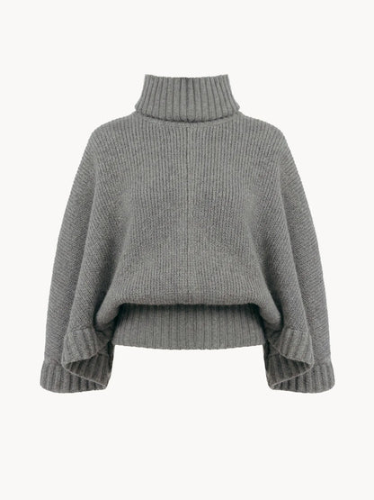 Short turtleneck cape in a wool & cashmere knit