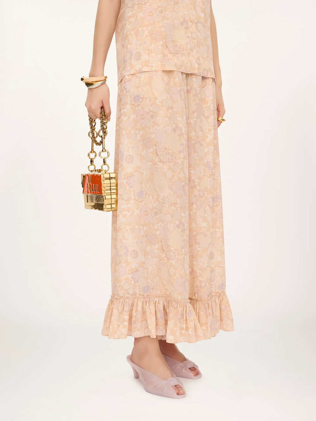 Cropped fluid pants in crêpe de chine