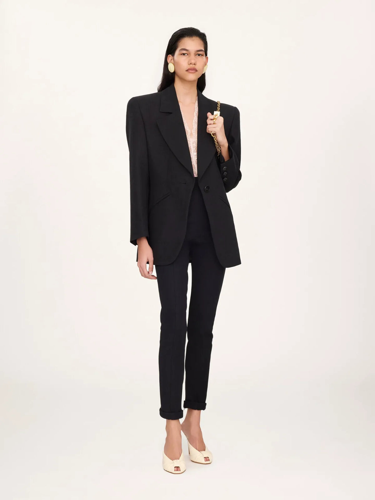 Oversized tailored jacket in linen crêpe