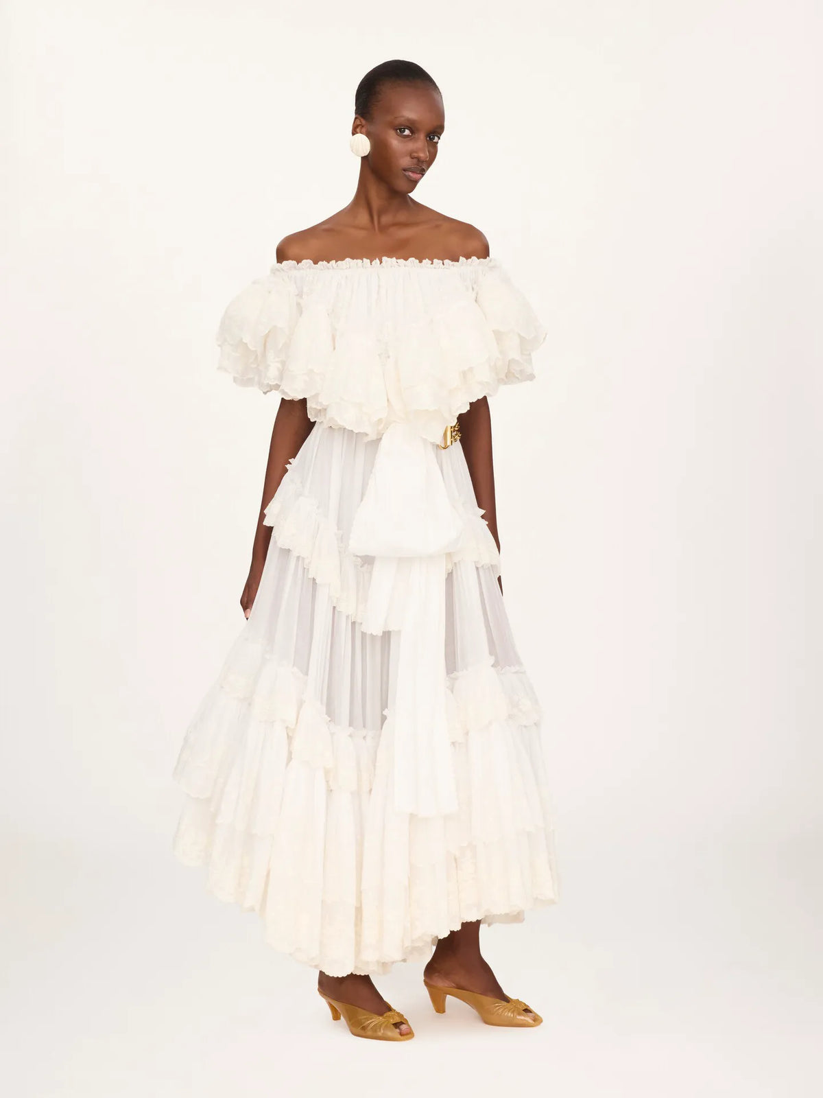 Long ruffled dress in cotton voile