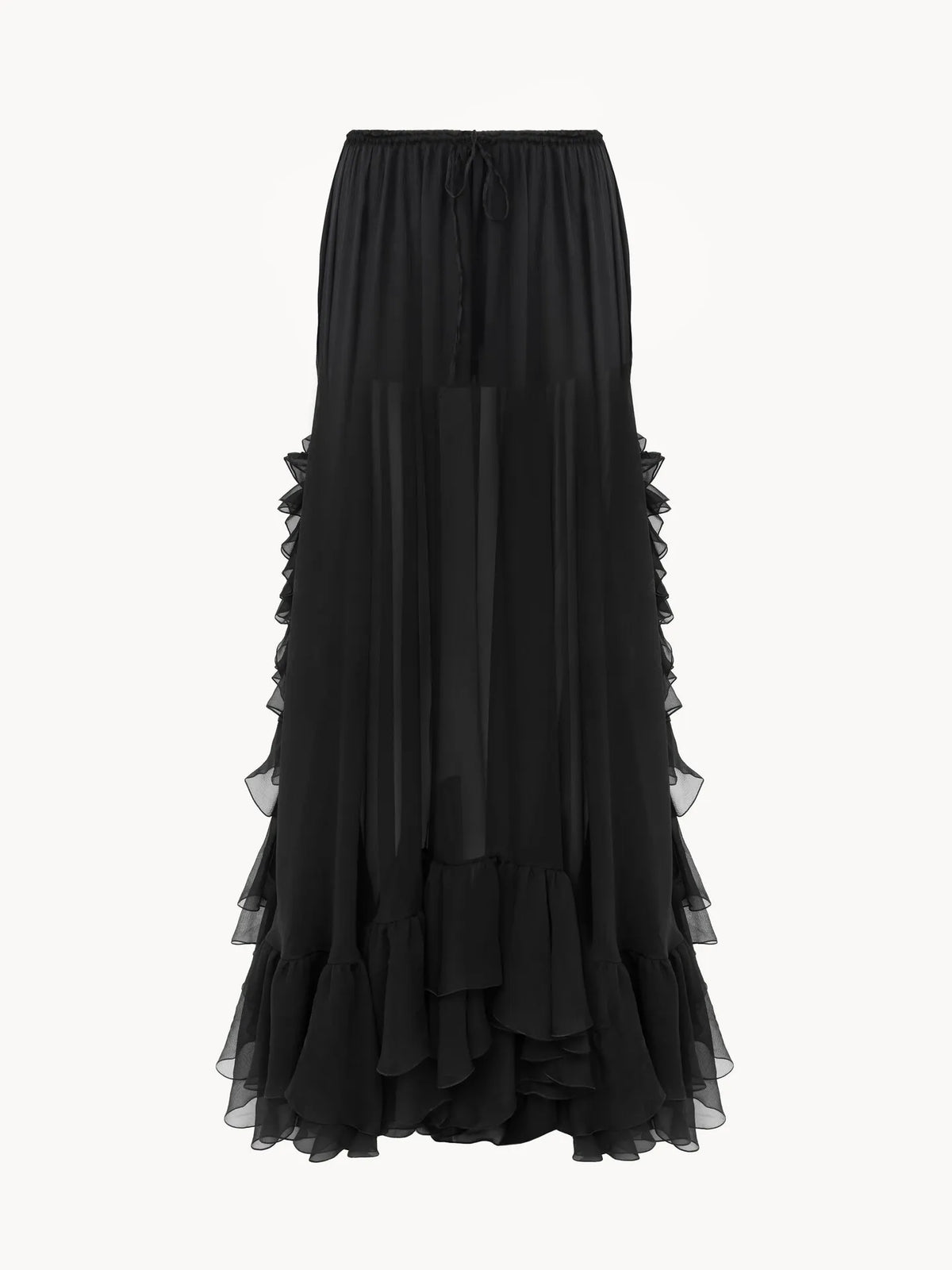 Ruffled long skirt in silk mousseline