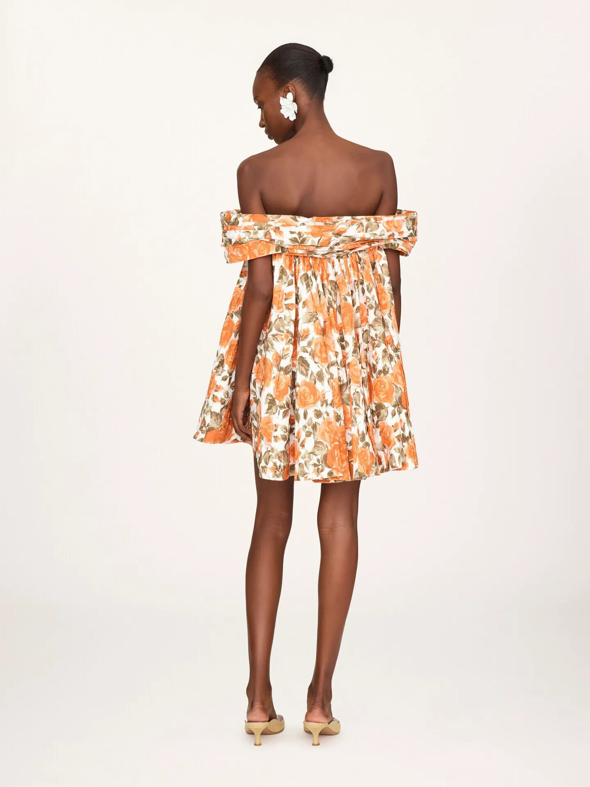 Off-the-shoulder mini dress in cotton poplin