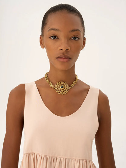 Gathered sleeveless top in crêpe de chine