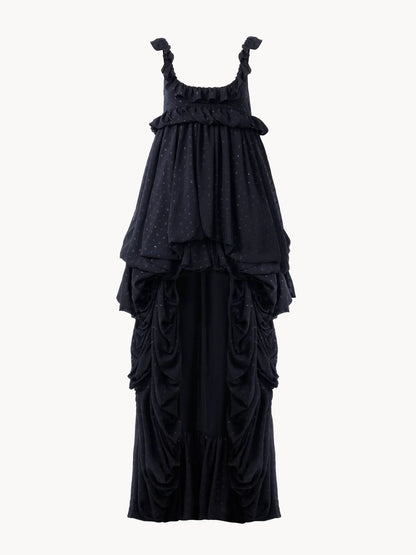 High-low sleeveless dress in silk georgette jacquard & lurex