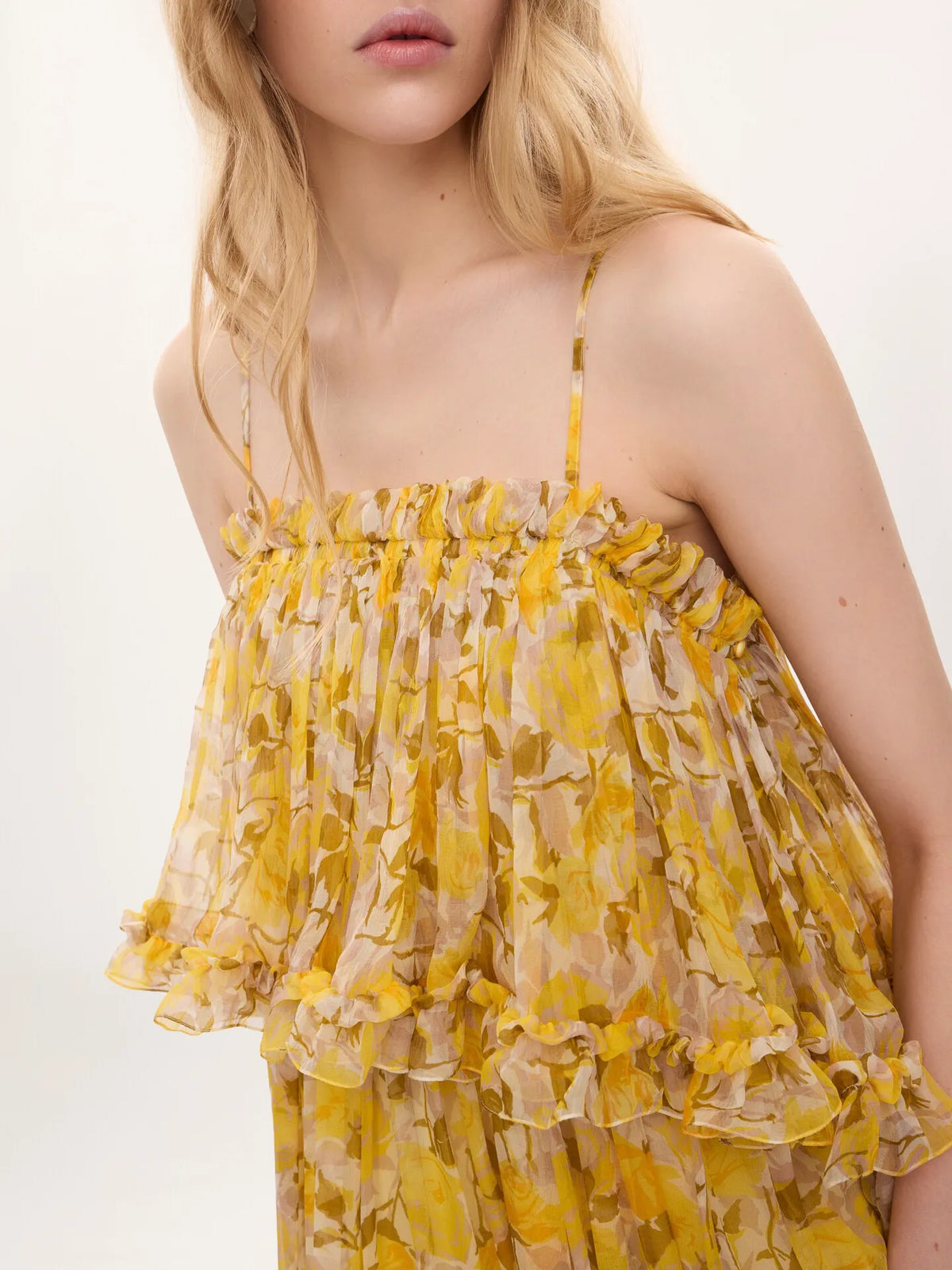 Thin-strap long dress in silk mousseline