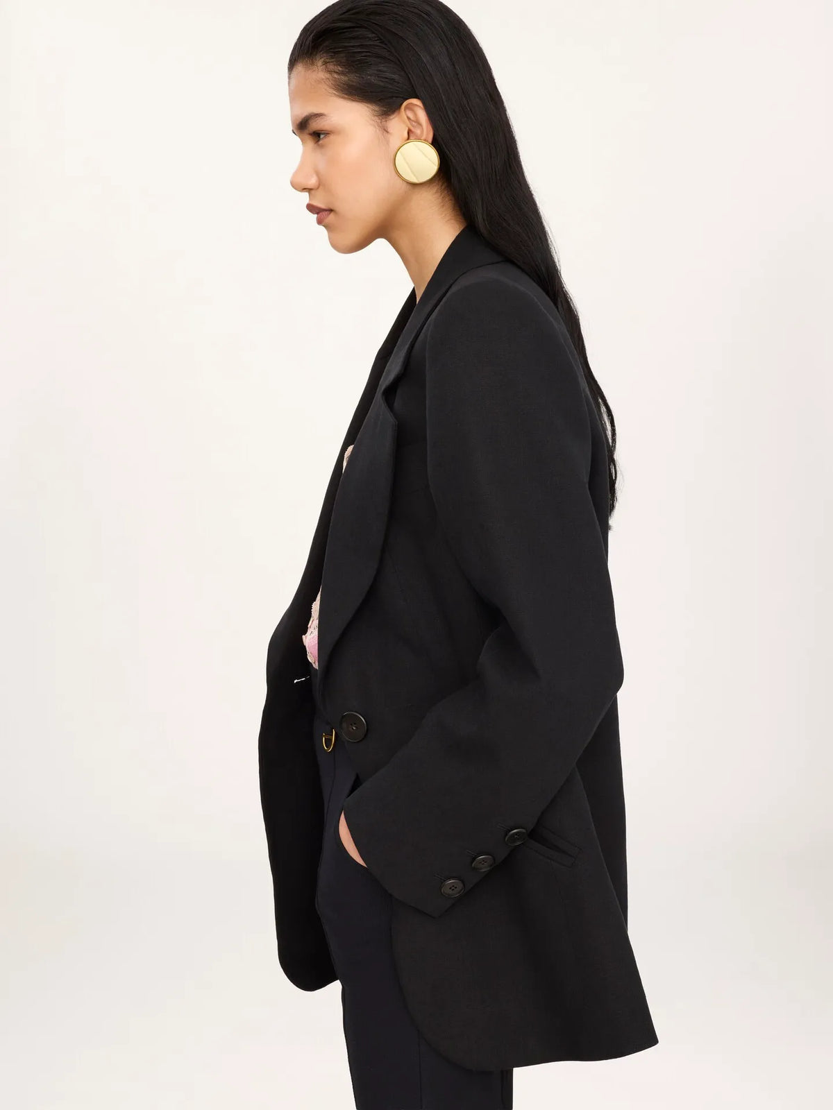 Oversized tailored jacket in linen crêpe