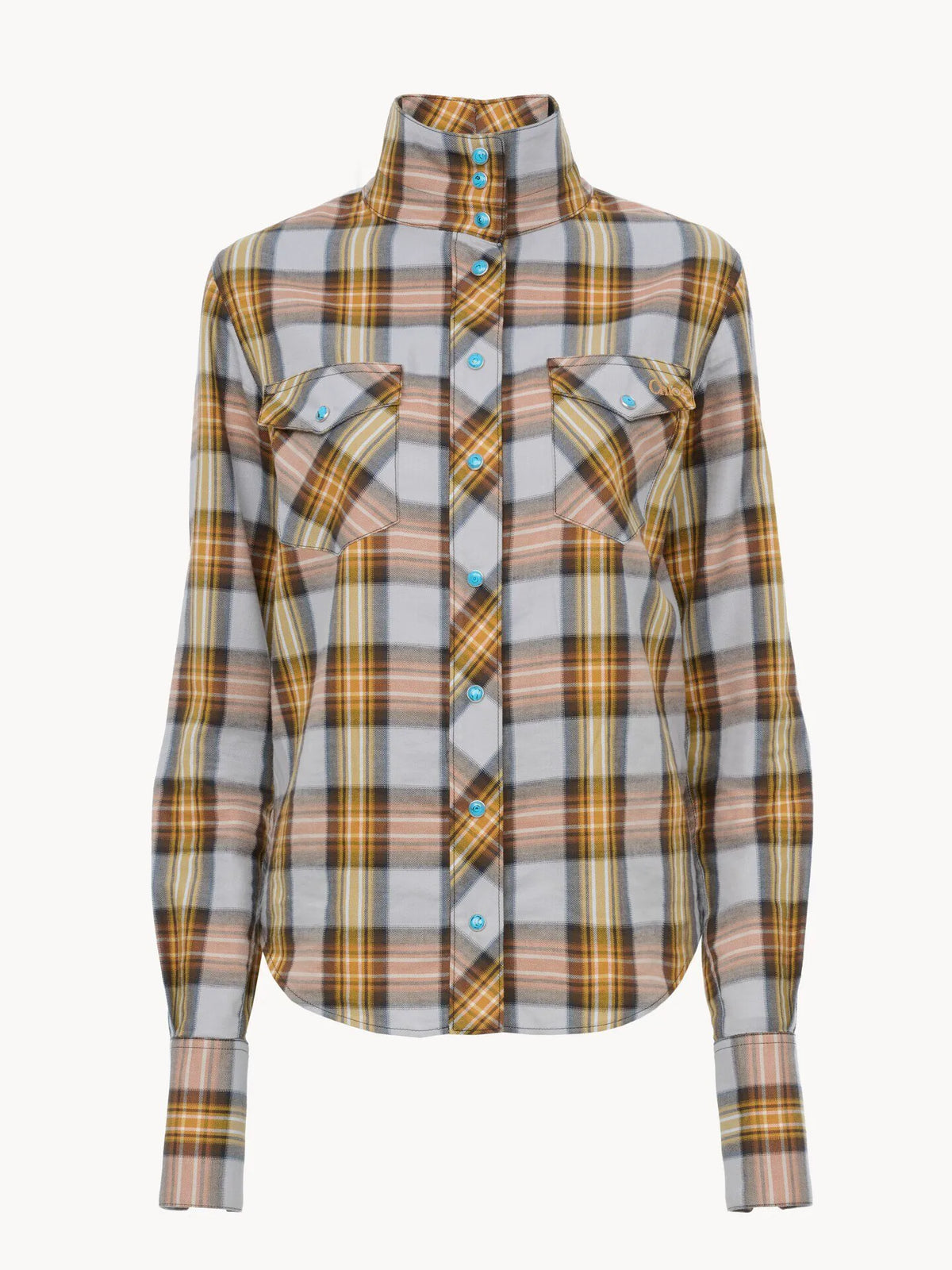Lavallière shirt in check cotton & cupro