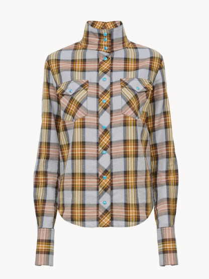 Lavallière shirt in check cotton & cupro
