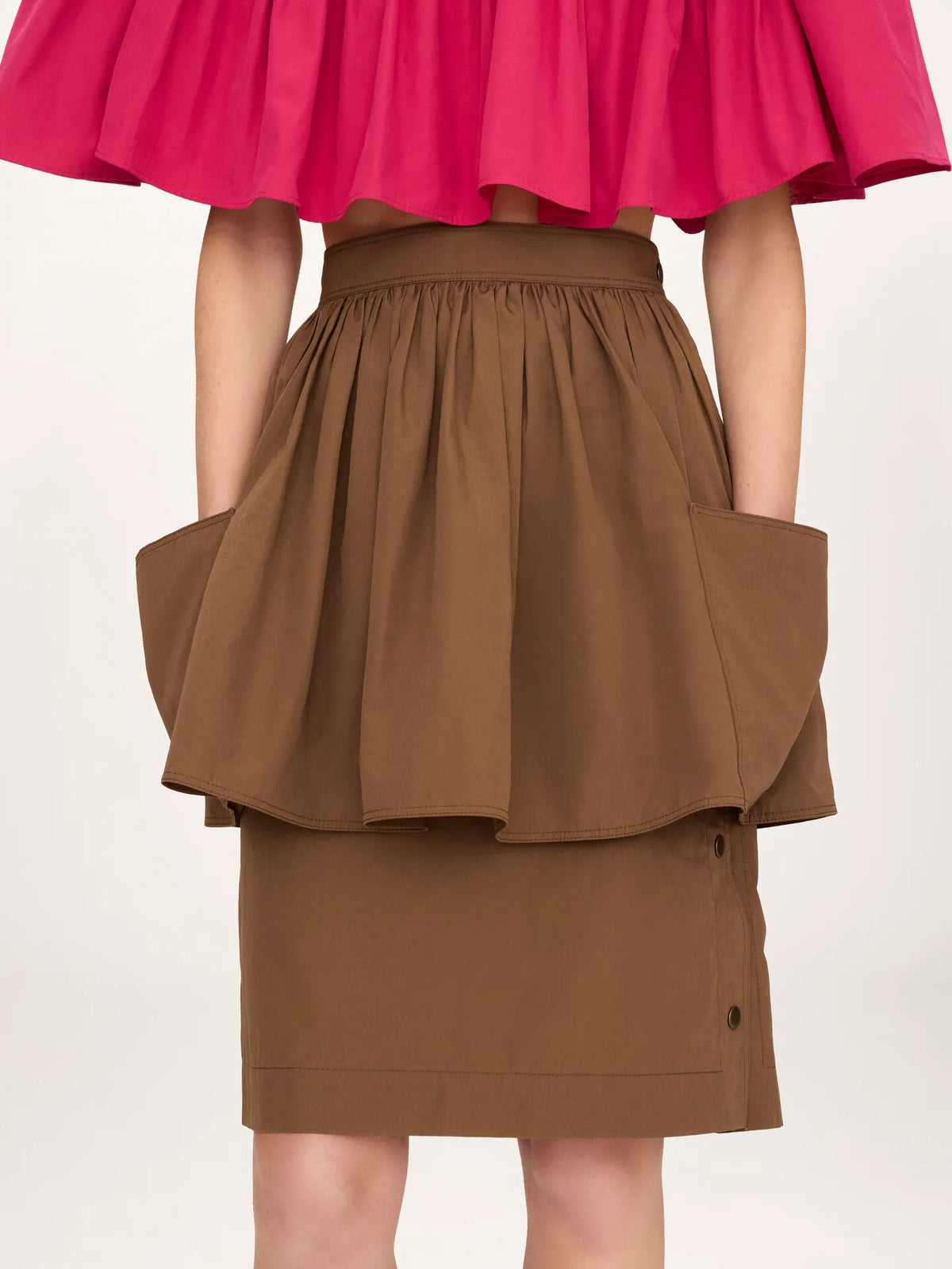 Layered knee-length skirt in cotton poplin