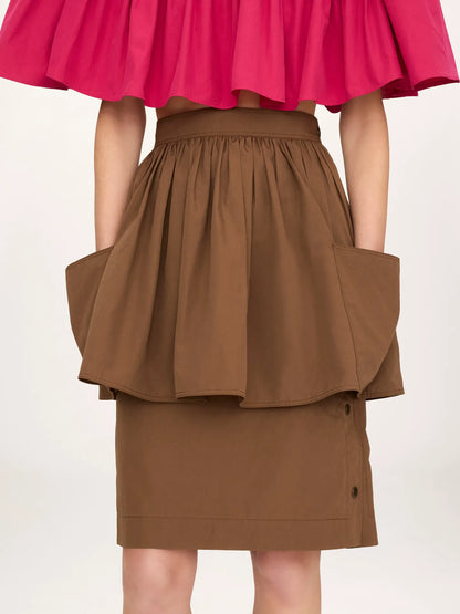 Layered knee-length skirt in cotton poplin