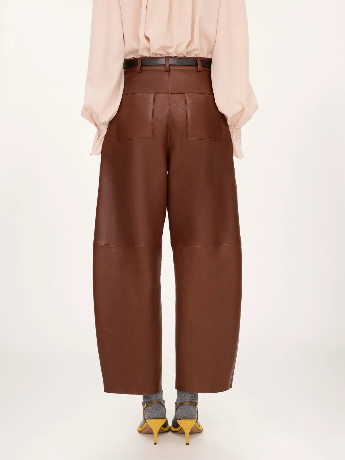 High-rise barrel pants in leather